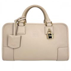 ロエベ ハンドバッグ レディース アナグラム アマソナ28 ミニボストンバッグ かばん 鞄 ベージュ LOEWE レザー ローズクオーツ ゴールド金具 美品【中古品】