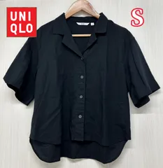 UNIQLOレディース　リネン　ブレンドオープンカラー半袖シャツ（黒）Ｓ