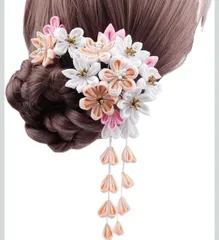 ★レディス 髪飾り 造花 浴衣髪飾り 花飾り ヘッドアクセサリー フリンジ ウエディング 花火 成人式 卒業式 結婚式 袴 和装 浴衣 髪飾り 2点セット 夏祭り (ライトオレンジ)