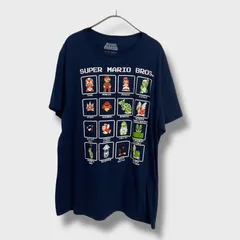 ☆スーパーマリオ☆ニンテンドー☆ファミコンドット絵プリントTシャツ☆キャラクターTシャツ☆ネイビー☆XL☆H25M