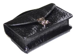 《期間限定SALE》《送料無料＆税込価格》《新品未使用》《数量限定》《特別価格》christinaA.G！牛革オーストリッチ型押し加工！背面サイフ機能付き！男女兼用！鍵付き！ミニセカンドクラッチバッグ　AN-170　ブラック