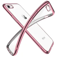 iPhone6 ケース iPhone6s ケース クリア 透明 tpu シリコン メッキ加工 スリム 薄型 4.7インチ スマホケース 耐衝撃 ストラップホール 黄変防止 一体型 人気 携帯カバー ピンク
