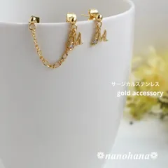 ✴︎ 輝き宿す、イニシャルM ✴︎ 《 ジルコニア付イニシャルM2連チェーンピアス 》287 サージカルステンレス