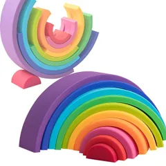 let's make 虹の積み木 シリコンパズル スタッキングゲーム レインボー色 半円形のビルディング・ブロック 10ピース 積み木 早期教育おもちゃ 知育玩具 虹 レインボー赤ちゃん 子供 幼児 誕生祝い 出産祝い ギフト