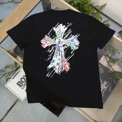 Chrome Hearts CHカラー手描き十字架サンスクリット文字ロゴプリント半袖Tシャツ
