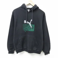 M/古着 プーマ puma 長袖 スウェット パーカー メンズ 00s ビッグロゴ コットン 黒 ブラック フード内側メッシュ 25feb12 中古 スエット ト