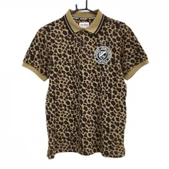ジャックバニー 半袖ポロシャツ ブラウン レオパード柄 ロゴワッペン メンズ 5(L) ゴルフウェア Jack Bunny