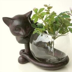 花瓶 花びん ガラス フラワーベース 猫 オブジェ 置物 置き物 雑貨 小物入 