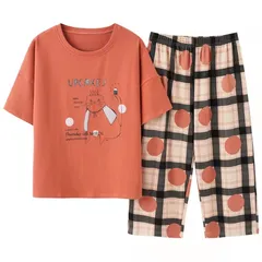 レディースパジャマ上下セット（Lサイズ/XLサイズ/2XLサイズ）ルームウェア半袖ハーフパンツ075