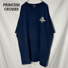 【PRINCESS CRUISES】カリビアン Caribbean プリンセス・クルーズ　海　ヤシの木　パームツリー　両面プリントロゴ　オーバーサイズ　半袖Tシャツ　ネイビー　XLsize相当　US古着