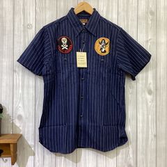 新品 バズリクソン レイルロードストライプ 半袖ワークシャツ Mサイズ ワッペンつき バック刺繍 BR37269 MS0025