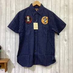 26新品 バズリクソン レイルロードストライプ 半袖ワークシャツ Mサイズ ワッペンつき バック刺繍 BR37269 MS0025のサムネイル
