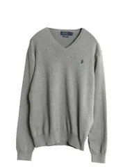 【お得なクーポン配布中!】 ポロ ラルフローレン Vネック ニット セーター メンズ М / 長袖ニット 高級 100% ピマ コットン ハイゲージ ストレッチ ワンポイント 薄手