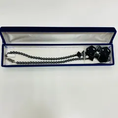 A【アンティーク】石付きネックレス NC ジェット オニキス アクセサリー お出かけ 古着 黒石 ブラック