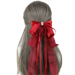 Alpha Depot ビッグリボンバレッタ 大きめ 髪留め ロリータ ゴスロリ コスプレ 韓国風 甘め 地雷系 病みかわ 量産型 クリップ付き (レッド, レースなし) [レッド] [レースなし]