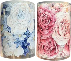 HapiChapi 大輪 花 柄 マスキング テープ 薔薇 牡丹 PET デコレーション 手帳 DIY ギフト コラージュ((薔薇ブルー)＋(牡丹ピンク)各1巻 1セッ)