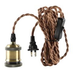 【新着商品】ペンダントライト 電球ソケット 1灯 xydled コンセント式 真鍮メッキ古仕上げ E26 led対応 コード長4.5ｍ ソケット照明 レトロ アンティークライト 電球別売り