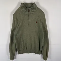 古着 ポロ・ラルフローレン POLO RALPH LAUREN セーター コットンニット ハーフジップ ワンポイントロゴ刺繍 S  グリーン系 メンズ