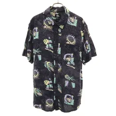 Quiksilver クイックシルバー 総柄 半袖 シャツ M 黒系 メンズ 古着