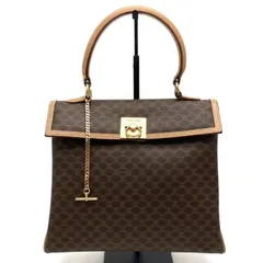 【中古】良品 CELINE セリーヌ マカダム ロゴ 金具 ターンロック レザー ハンド バッグ dD07171m