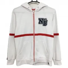 【超美品】ニューバランスゴルフ ジップパーカー 白×ネイビー 袖ライン ロゴ刺しゅう  レディース 2(L) ゴルフウェア New Balance