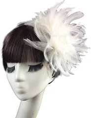 トカリリ コサージュ 花 ダンス ヘアアクセサリー フェザー ヘッドドレス 髪飾り 成人式 前撮り 二次会 撮影会 和装 パーティー ウェディング 社交ダンス(ホワイト)