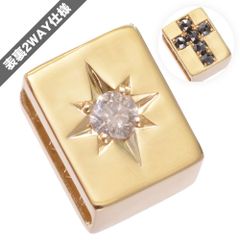 ペンダントトップ メンズ K18 18金 イエローゴールド ダイヤモンド ブラックダイヤモンド リバーシブル メンズ ネックレスヘッド 喜平用 クロス ビーズ キューブ型 日本製 刻印入り 鑑別書付き