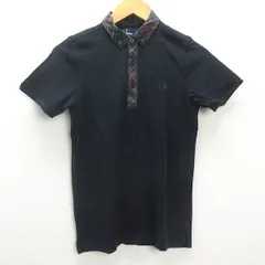 H■フレッドペリー/FREDPERRY SLIM FIT 衿チェック 鹿の子地 半袖ポロシャツ【XS】黒/MENS/レディース向き■129【中古】