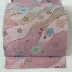 袋帯 美品 秀品 桜 桜の花びら 箔 薄ピンク 六通 正絹 【中古】