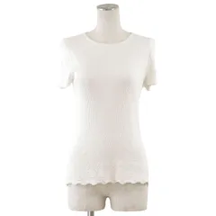 【美品】CHANEL シャネル カットソー ニット P58962 2018年製 CC ロゴ モノグラム チャーム コットン100% リブ 半袖 Tシャツ トップス レディース サイズ 38 オフホワイト イタリア製 カール ラガーフェルド期