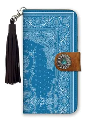 iPhone14ProMax ケース 手帳型 アイフォン14 プロマックス スマホケース フリンジ ストラップ付 コンチョ ペイズリー柄 バンダナ柄 レッド ネイビー ブラック カッコイイ  男性 メンズ カラー06