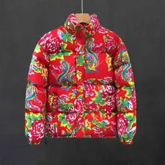 種類37：XL 1 /D：ブラック ダウン ジャケット 秋冬 コーデ メンズ  服 シンプル ファッション オシャレ 大人 かっこいい 大きいサイズ ストリート 紳士服 赤 ガウン 花 ダウン ジャケット アウター レトロ プリント 暖色 ベーカリー