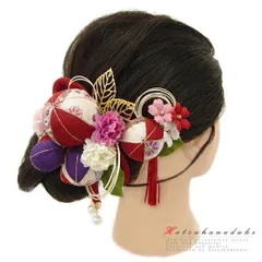 髪飾り 成人式 つまみ細工 赤 振袖 袴 花 浴衣 夏祭り 花火大会 2点セット 白 房つき かんざし 和柄 ちりめん 古典 和装 着物 No.9-3360