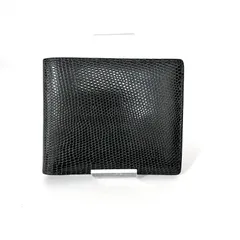 SD2582 美品！ Camille Fournet カミーユ フォルネ 二つ折り財布 コンパクトウォレット  ダークネイビー リザード レザーのサムネイル
