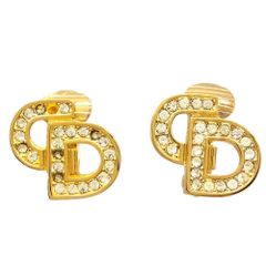 クリスチャンディオール Christian Dior イヤリング ゴールド CDロゴ ラインストーン クリップ式  石取れ 訳あり GP【中古】