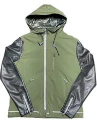 タグ付き美品 MADE IN ITALY製 GIORGIO BRATO レザー切り返しミリタリージャケット カーキ×ブラック 48サイズ
