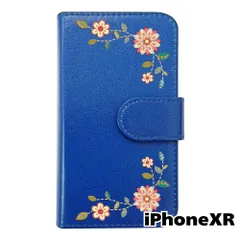 【新品未使用】 iPhone XR 手帳型スマホ ケース 花柄 (カバー色ダークブルー) エスニック ボヘミアン おしゃれ かわいい カード収納 PUレザー flip2-iphonexr-dbl-20059