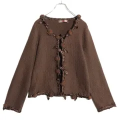 【美品】ピンクハウス★モチーフ&サテンリボン♪ニットカーディガン はおりもの ブラウン系 厚手 z15817