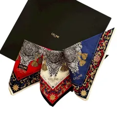 未使用保管痛みあり　CELINE セリーヌ 大判ハンカチ3点セット 赤 白 青 マルチカラー 綿 3色 レディース