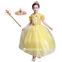 ベル ドレス キッズ 子供 女の子 プリンセスドレス 子ども クリスマスプレゼント コスプレ 仮装 コスチューム お姫様 女の子 プリンセス セット おもちゃ ドレス 小学生 誕生日プレゼント ハロウィン 衣装 90cm 100cm 110cm 120cm