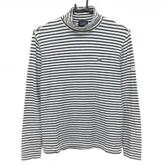 パーリーゲイツ 長袖ハイネックシャツ 白×黒 ボーダー 胸ロゴ  レディース 0(S) ゴルフウェア PEARLY GATES