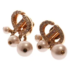 Christian Dior (クリスチャンディオール) CDNavy CDネイビー パールピアス ラインストーン×フェイクパール GP ピンクゴールド イヤリング