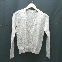 ◇ Le petit Blue ル プティ ブルー Vネック レース パールボタン 長袖 カーディガン サイズSL グレー レディース E  【1304050021237】