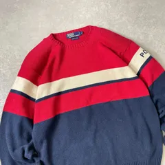 90's vintgae RALPH LAUREN 袖POLO マルチボーダー コットンニット ポロ ラルフローレン