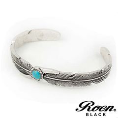 Roen BLACK ロエンブラック フェザーブレスレット バングル ハウライトターコイズ シルバー×ブラック メンズアクセサリー