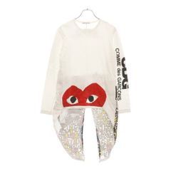 COMME des GARCONS CDG (コムデギャルソン シーディージー) 16SS コットン プリント クルーネック 変形長袖Tシャツ カットソー ホワイト レディース OQ-T007