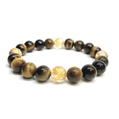 10mm 四神獣金彫水晶×タイガーアイ パワーストーン ブレスレット天然石 運気上昇 開運 金運 恋愛運 お守り 青龍 白虎 玄武 朱雀 メンズ・レディース 男性・女性 数珠ブレス 開運 ■