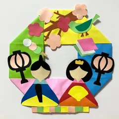 折り紙リース 壁面飾り 玄関飾り ハンドメイド ひなまつり 3月