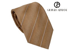 ジョルジオ アルマーニ ネクタイ GIORGIO ARMANI 360054 2F914 00250 CAMEL キャメル系 ライトブラウン地 ブラックXホワイト ストライプ柄 ネクタイ
