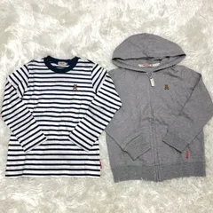 【美品】　mikihouse　ミキハウス   120  長袖　パーカー　トップス　ボーダー　くまちゃん　刺繍ロゴ